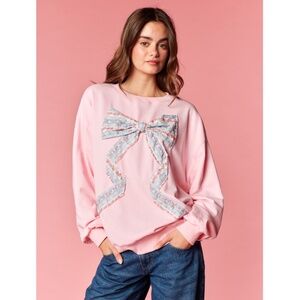 "The Roxy" Floral Bow Applique Sweatshirt Top